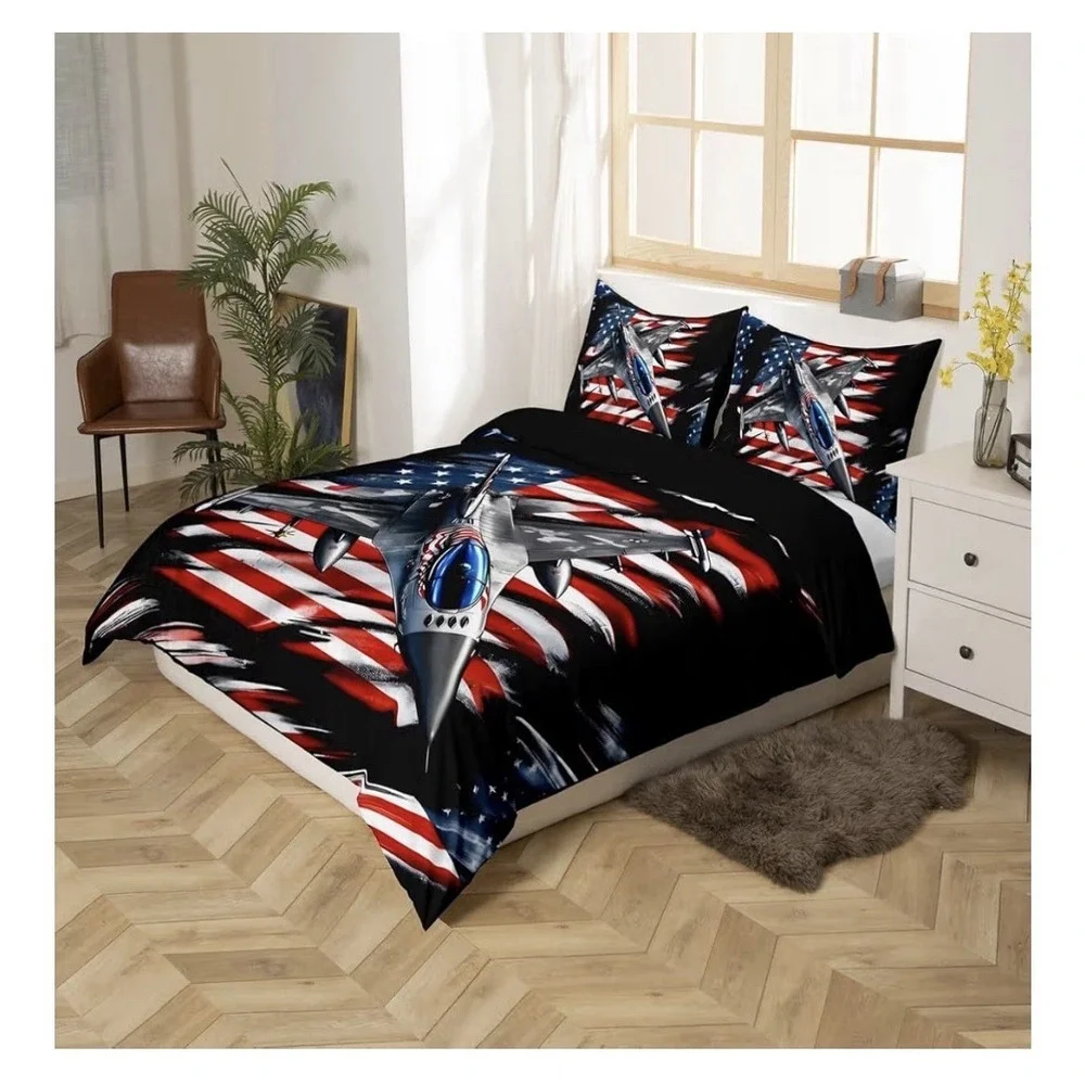 Lightning Tornado Twin Sheet Set, American Flag Bedding for Kids Teens [F]